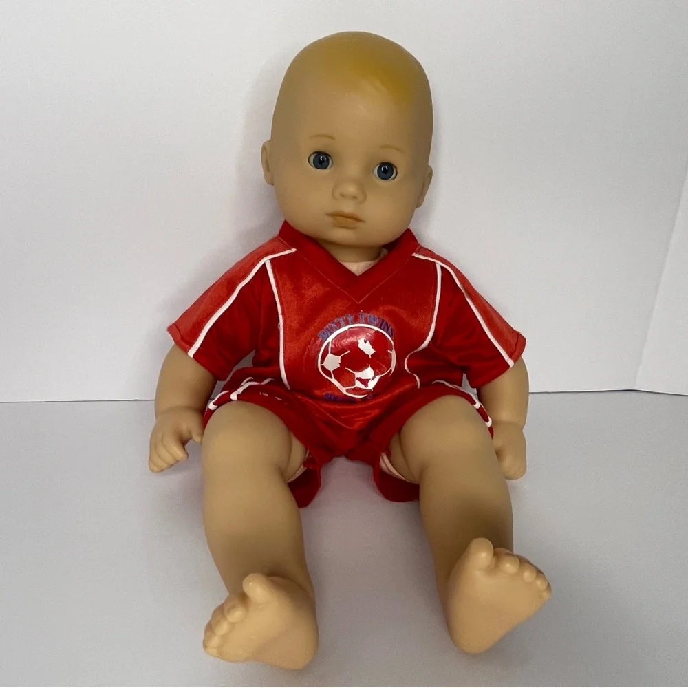 American Girl Bitty Baby Doll Sleepy Blue Eyes Blonde Bald Head With Outfit 15” - Picture 2 of 16